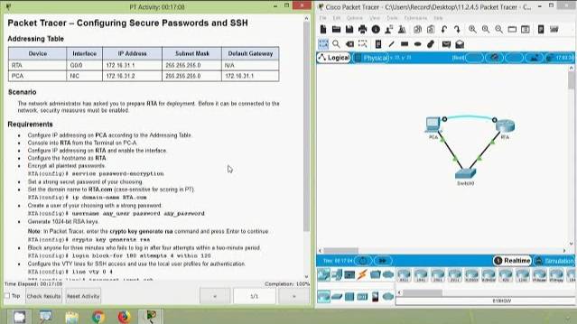 Packet Tracer - Configuring Secure Passwords and SSH смотреть онлайн