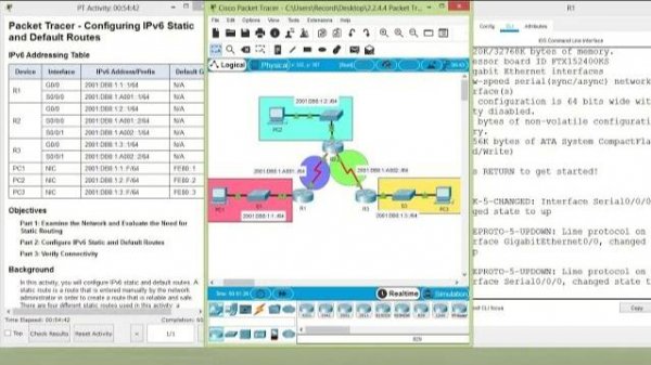 Packet Tracer - Configuring IPv6 Static and Default Routes