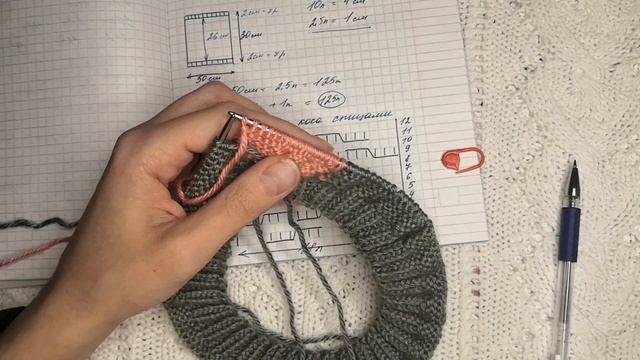 Двухцветный снуд в 1 оборот. Снуд на девочку 1,5-2года. Интарсия по кругу. Объемная коса из 18петель