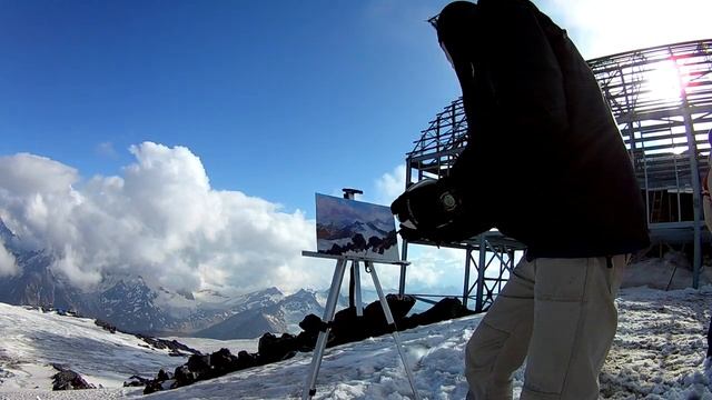 Пишем высокогорный этюд, высота 4200м, вид с Эльбруса.
