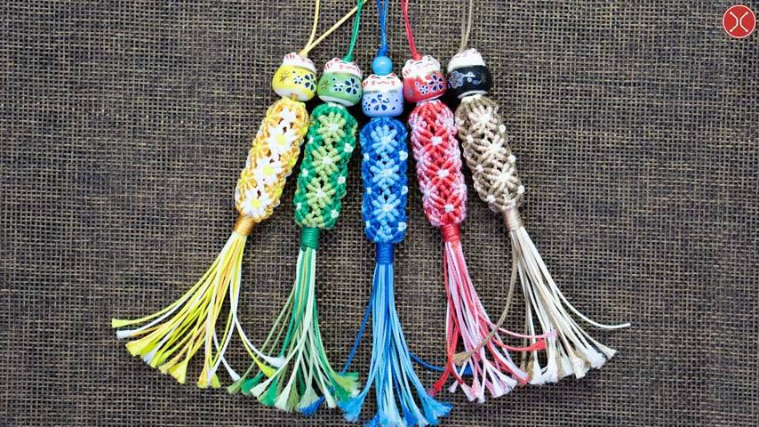 Macrame Keychain Tutorial ｜ Five Basic Elements (metal, Wood, Water, Fire, Earth) ｜ 💎🌳💧🔥