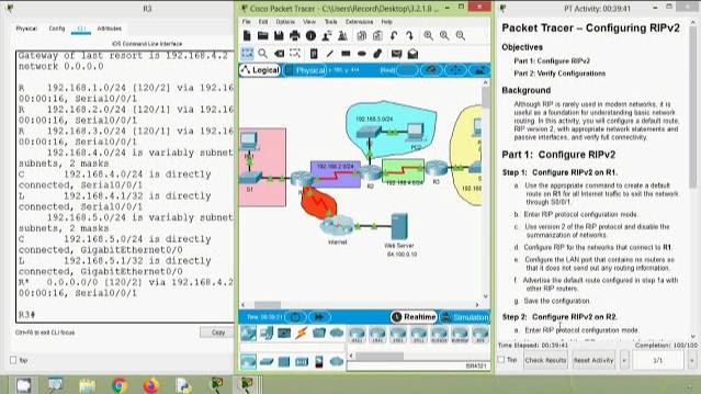3.2.1.8 Packet Tracer v7.2 - Configuring RIPv2 смотреть онлайн