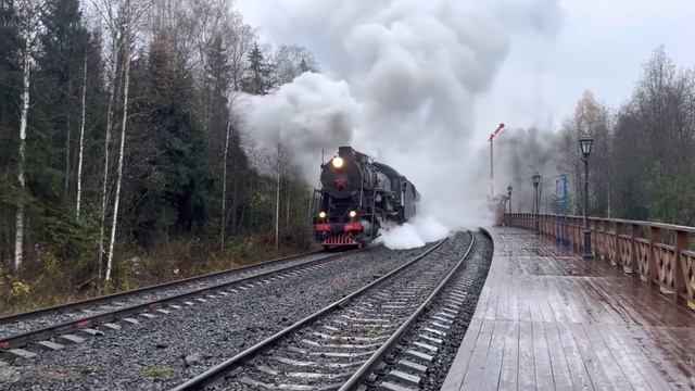 Дымящее отправление Рускеальского экспресса!Паровоз Л-2331 с пасс.поездом с пл.Горный парк Рускеала