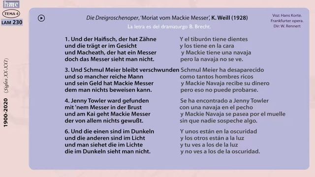 LAM 230 Ópera de los tres peniques ('Balada de Mackie Navaja'), K. Weill, s. XX смотреть онлайн