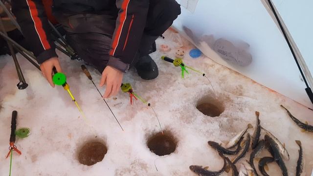 Рыбалка на море зимой.