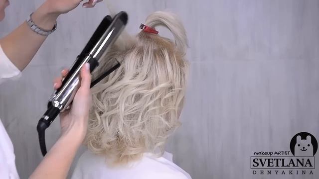Укладка утюжком на средние волосы.Прическа локоны. Урок№138 смотреть онлайн