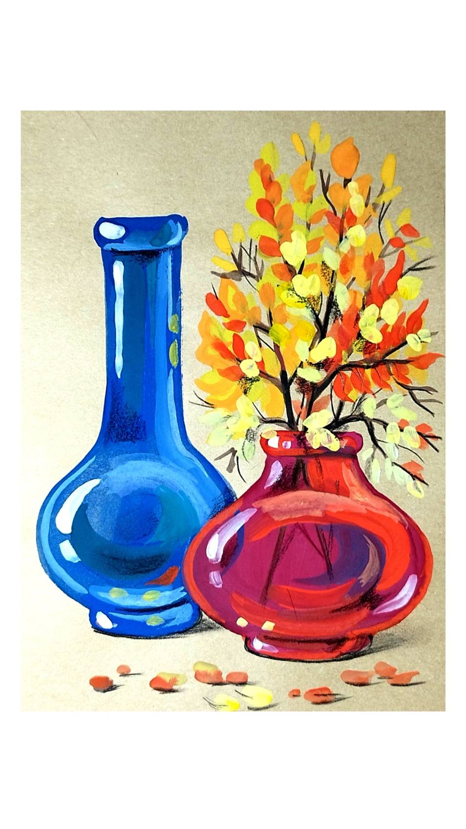 Как просто нарисовать натюрморт гуашью на крафтовой бумаге. смотреть онлайн