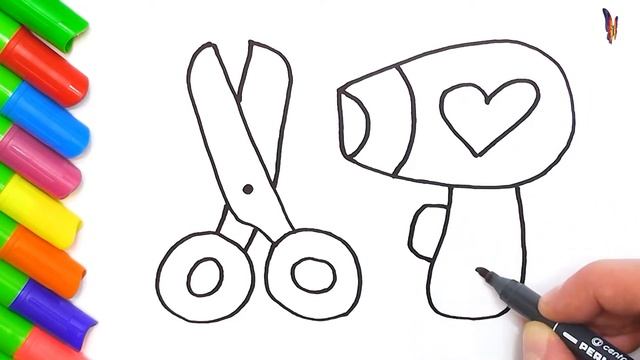 Как нарисовать инструменты парикмахера. Несложные уроки рисования для детей. Раскраска для малышей смотреть онлайн