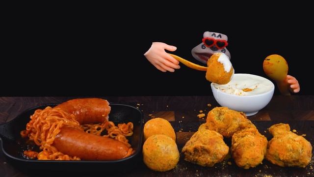 Cheese Chicken, Cheese Balls & Kielbasa Spicy Chicken Noodles ASMR Eating Show (SUB) смотреть онлайн