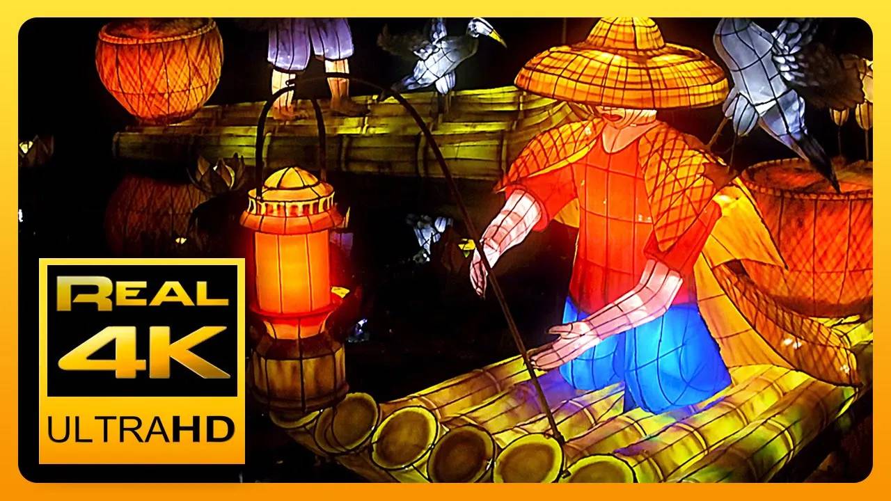 Colorful Chinese Lantern Garden & Relaxing Music - Garden of Light - 4K UHD - 2 Hours смотреть онлайн