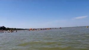 Дети купаются в Ейском лимане. Организованная группа из лагеря на детском пляже