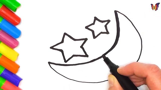 Как нарисовать месяц и звезды. Раскраски своими руками для детей. Несложные рисунки для малышей смотреть онлайн