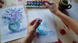 Натюрморт с вазой. Рисование акварелью.