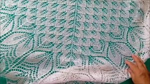 Шаль Харуни с двойной каймой. Обзор готовой работы. Как блокировала шаль.