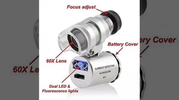 Inditradition 60X Zoom Pocket Microscope Magnifier | for Currency, Jewellery, with LED & UV Light
