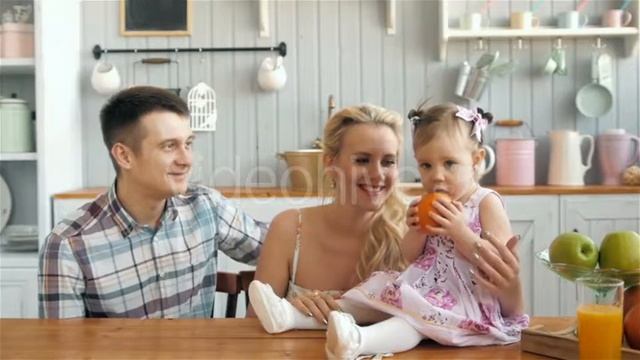 Mother Father and Daughter Cooking Dinner in Kitchen, Happy Family, Mom Dad and Child Girl Morning смотреть онлайн