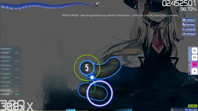 osu! Within Temptation - Jillian (I'd Give My Heart) [Sieg's Insane] - Halfone play only mouse смотреть онлайн