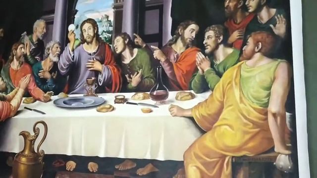 Last supper of Jesus Christ original hand made oil canvas painting -size-60 length x 42 height inch смотреть онлайн