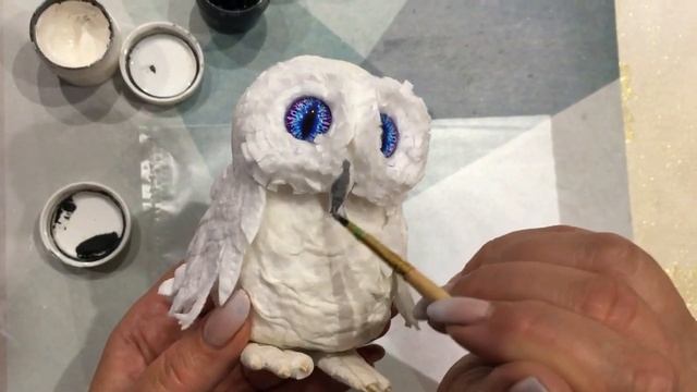 Раскрашиваем сову из ваты