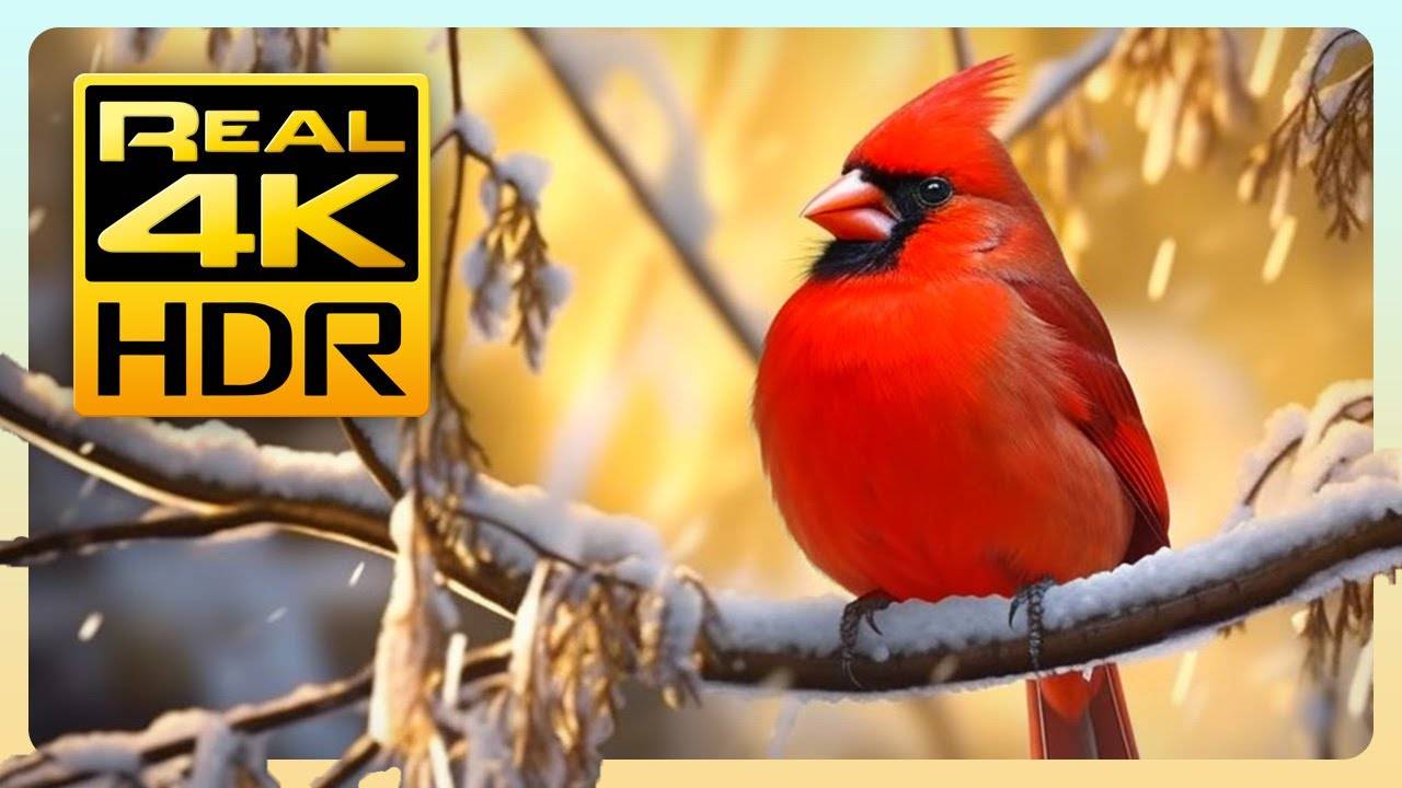 The Stunning Red Cardinal in Amazing 4K HDR - Stunning Nature with Relaxing Music & Birds Sounds смотреть онлайн