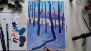 Как нарисовать зимний пейзаж масляными красками, пошаговый урок