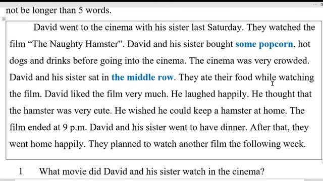 David and her sister went to the cinema. (reading practice) смотреть онлайн