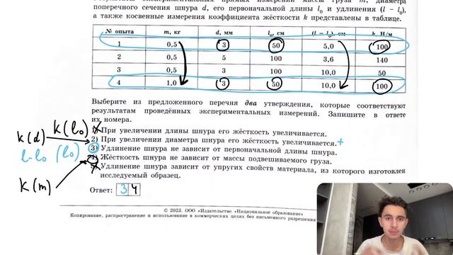 Ученик провёл эксперимент по изучению силы упругости, возникающей при подвешивании грузов - №27807 смотреть онлайн
