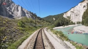 Гранд-каньон Швейцарии, экскурсия на поезде, август, двухколейная (местами) ж.д., 4K 60fps UHD