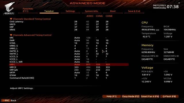2x16 DDR5-6300 28-37-37-28-1T Overclocked And Stable On A Gigabyte Z690 Aorus Master