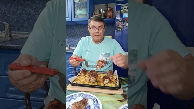 Быстрый УЖИН!!! Куриные голени в беконе с картофелем в духовке. смотреть онлайн