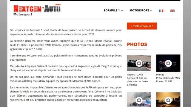 8 équipes militent pour une augmentation du poids à 800 kg sauf Mclaren et Alfa Romeo ! смотреть онлайн