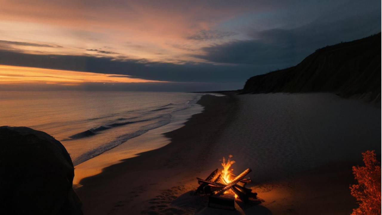 Костер на берегу моря и шум прибоя смотреть онлайн