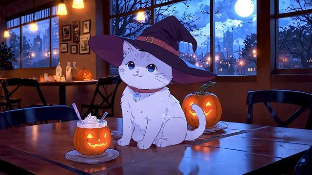 Halloween Coffee Shop 🎃 Night Lofi Songs With Halloween Ambience To Wait For Halloween смотреть онлайн