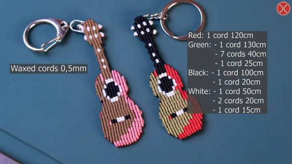 Macrame tutorial： The guitar keychain decoration - Using alpha pattern
