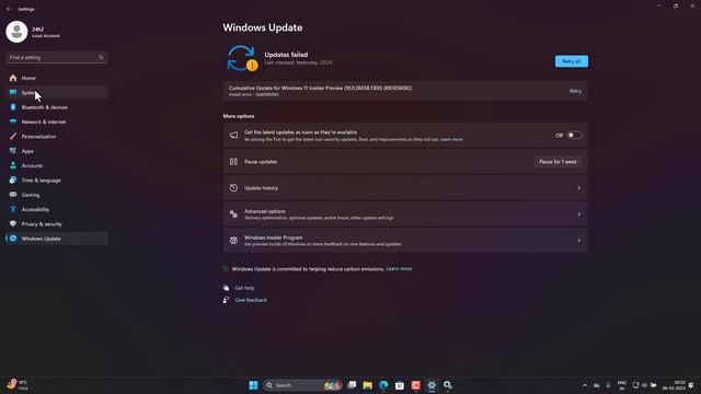 Windows 11 Cumulative Update Insider Preview 24H2 (KB5036082) Install error-0x800f0993 смотреть онлайн
