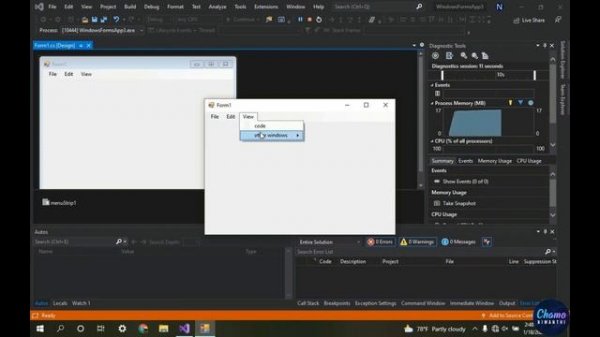 How to use menu strip in visual studio windows forms application 2019 |  menu strip in visual studi