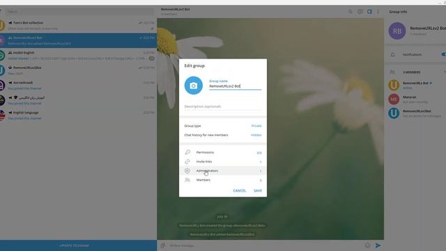 How to set auto remove link in Telegram group Update v2 смотреть онлайн