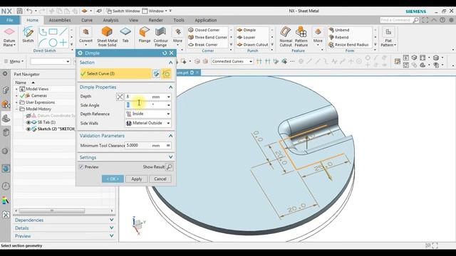 NX Sheet Metal Design : Create Dimple on Sheet Metal смотреть онлайн