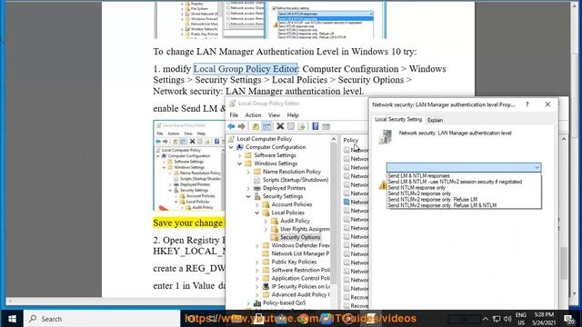 Change LAN Manager Authentication Level in Windows 10/8/7 смотреть онлайн