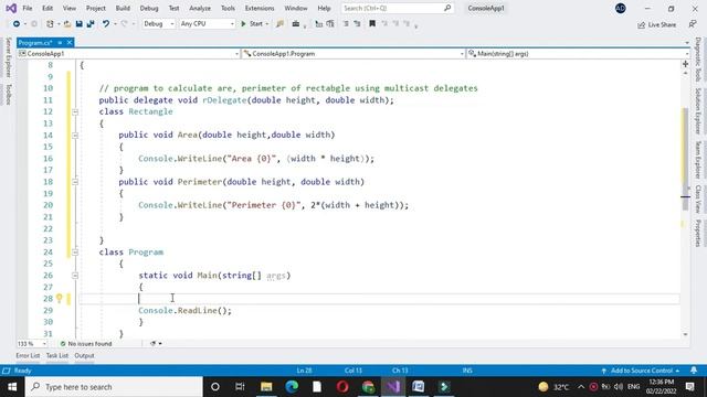 Calculate area, perimeter of rectangle using Multicast Delegate using C# смотреть онлайн