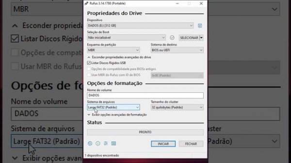 rufus fomata em FAT 32