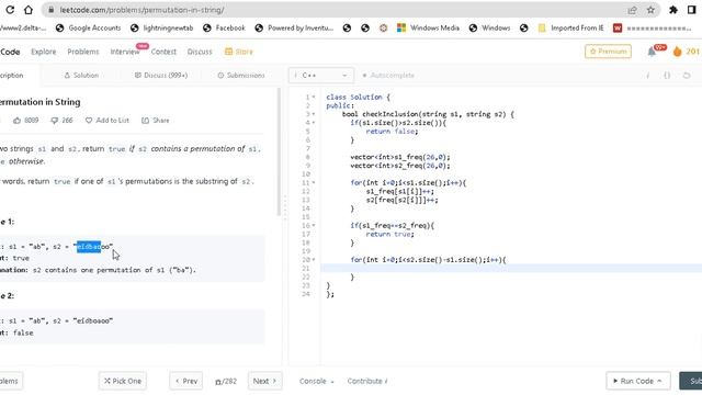 Permutation in String | Leetcode | Sliding window | programming in tamil | coding in tamil | c++ смотреть онлайн