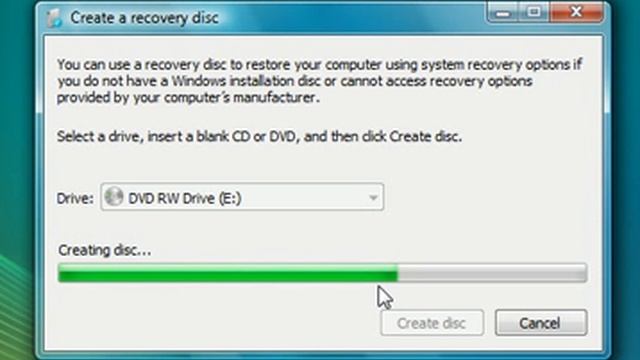 Vista SP1: Create a recovery disc смотреть онлайн