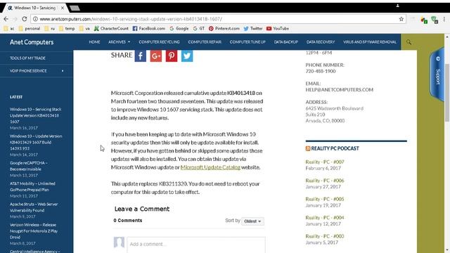 Windows 10 - Servicing Stack Update Version KB40134181607 смотреть онлайн