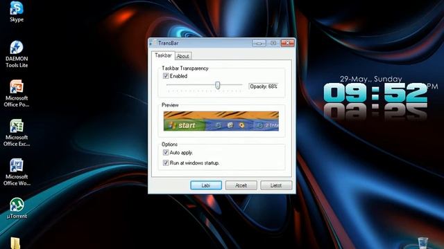 How to get your win 7/vista/xp taskbar transperent only taskbar!!! смотреть онлайн