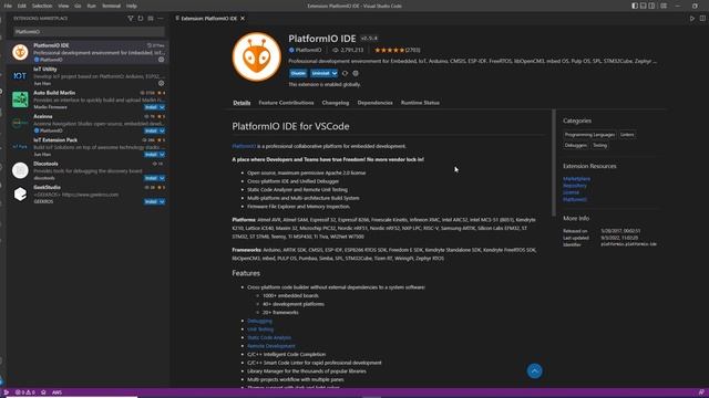 Tutorial: Visual Studio Code install PlatformIO IDE extension смотреть онлайн