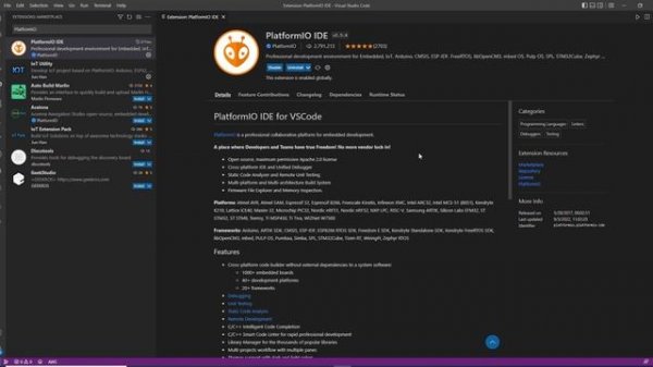 Tutorial: Visual Studio Code install PlatformIO IDE  extension