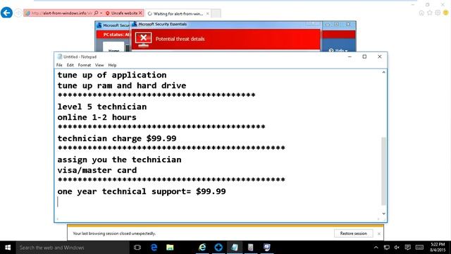 microsoft security essentials fake Alert popup Tech Support Scam смотреть онлайн