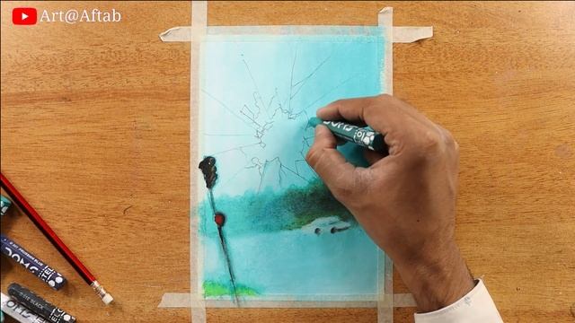 Rainy Day Step by Step Oil Pastel Painting / Broken Glass Painting / Water Drops Acrylic Painting смотреть онлайн