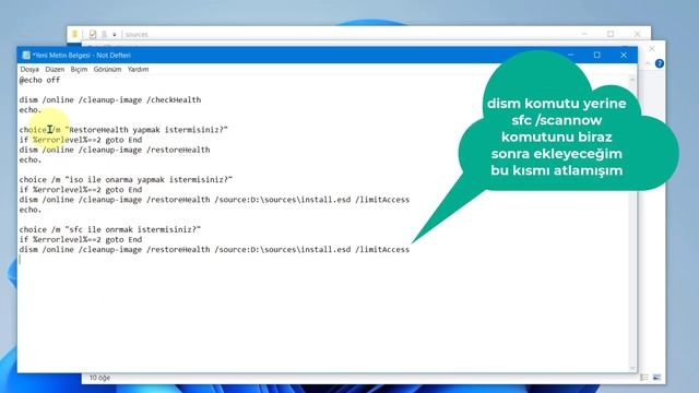 Windows 11-10 Bat Dosyası ile Sistem Dosyaları/Bileşenleri Nasıl Onarılır | Dism sfc Komutları vb.. смотреть онлайн